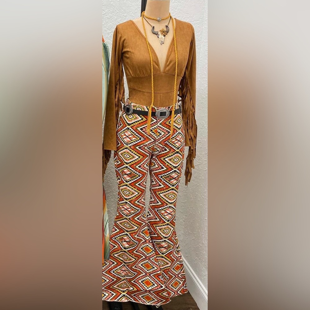 Aztec print denim flares